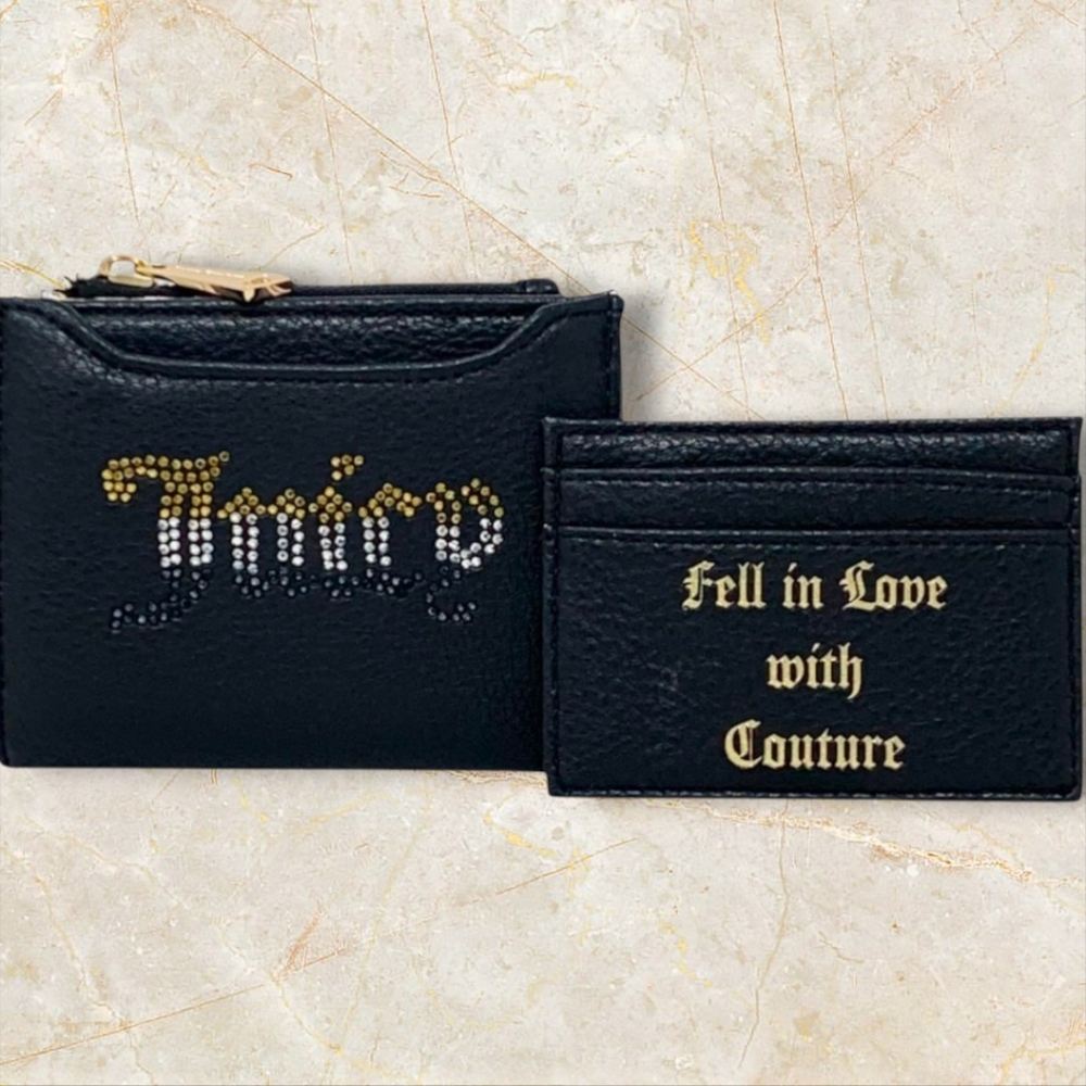 Juicy Couture Bifold Wallet w/ Pullout Card Holder, Liquorice w/Ombre Stones